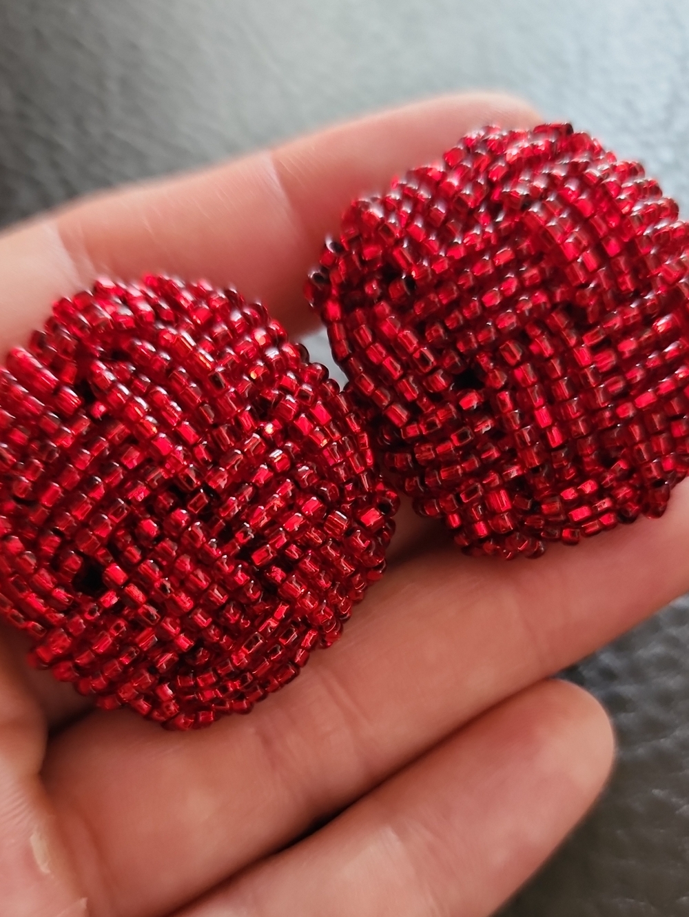 VTG Red Beaded Swirl Statement Clip Earrings - Women Jewelry